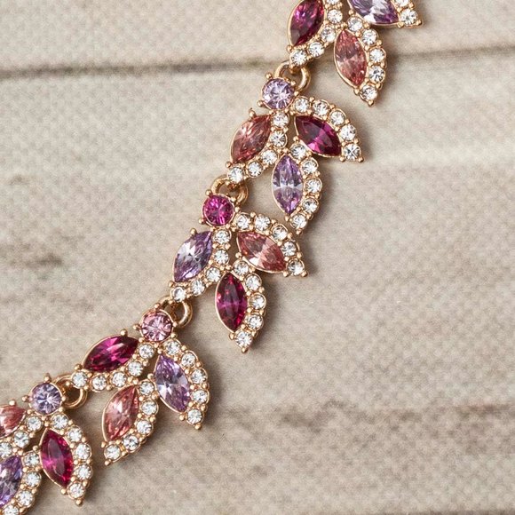 NWT J. Crew Crystal Leaves Statement Necklace in Pink Multi - Picture 3 of 7